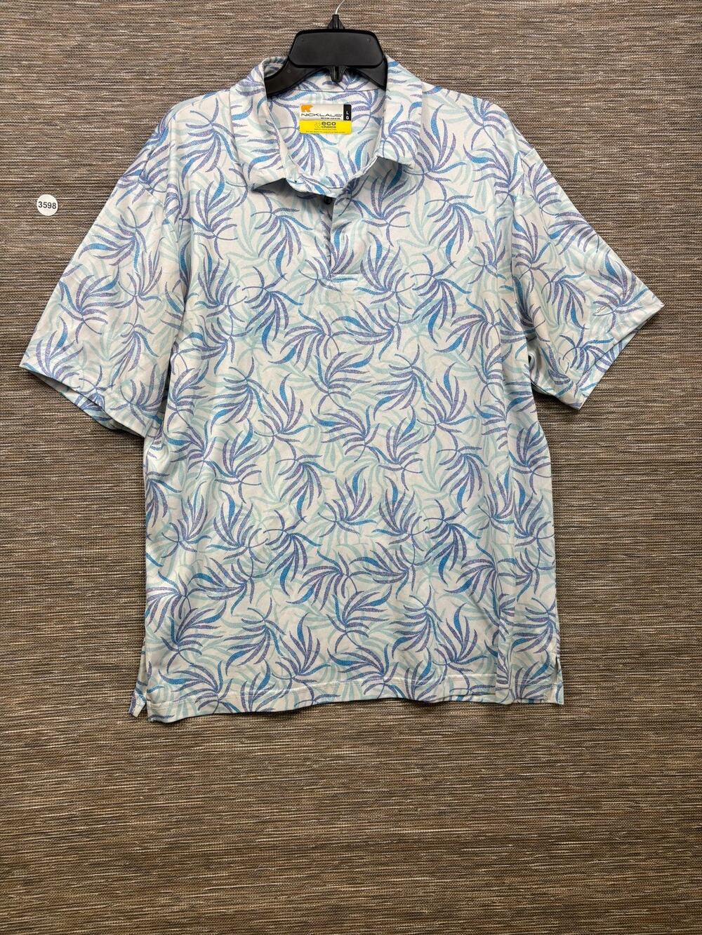 Nicklaus Polo Shirt Mens L Multicolor Floral Eco Choice Golf Stretch Jersey